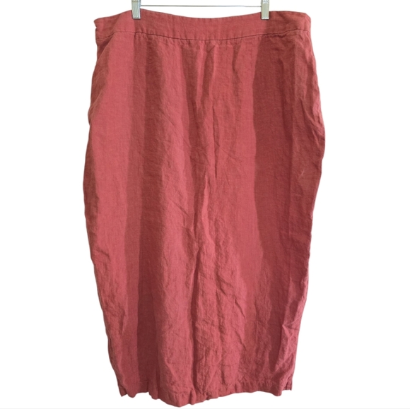 Amalie The Label Cleide Linen Midi Skirt in Dusty Clay 16 Side Slit - Picture 7 of 9